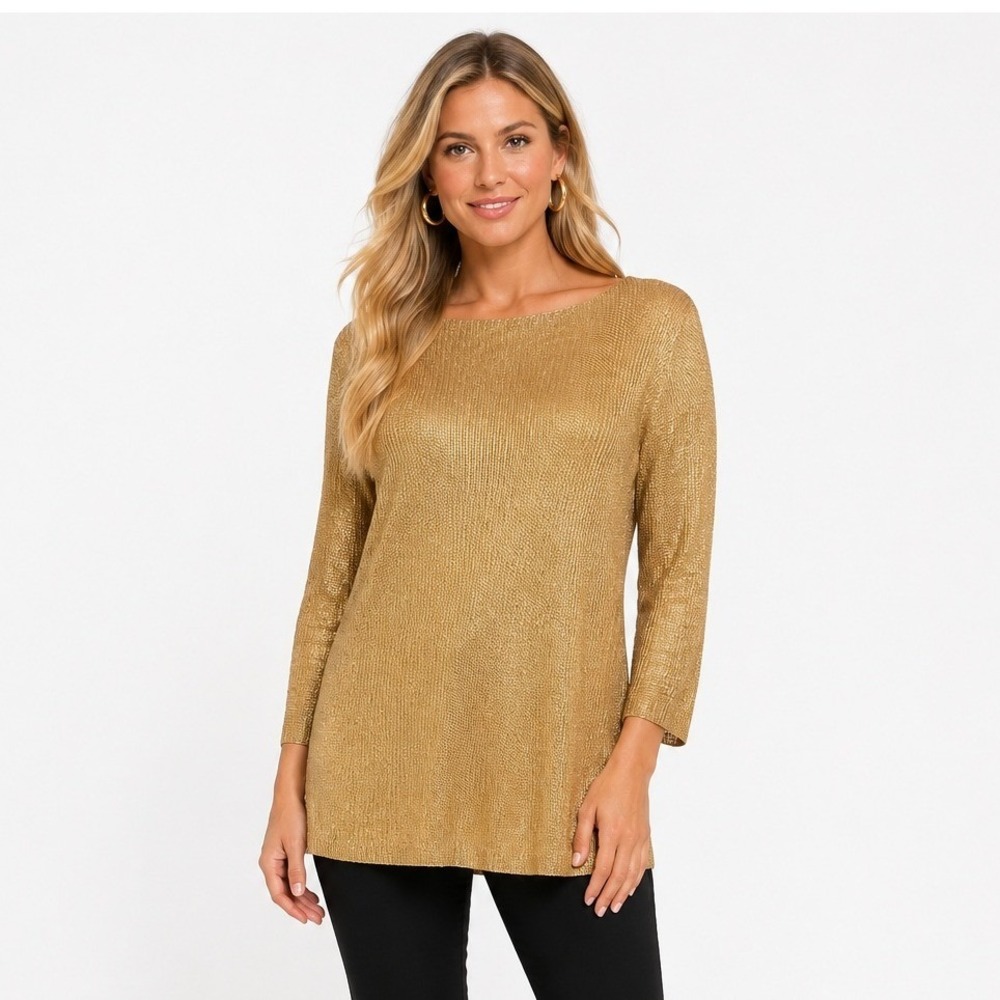 Lauren Ralph Lauren Women's Gold‎ Metallic Long Sleeve Sweater Tunic Top Size XL